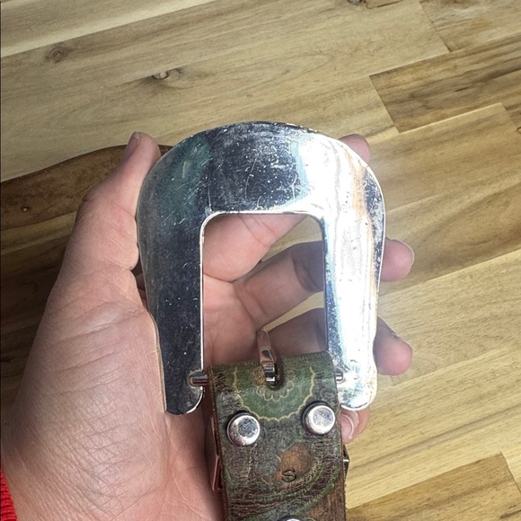 Nocono floral brown leather belt with rhinestones & studs Size S Small - Picture 7 of 8